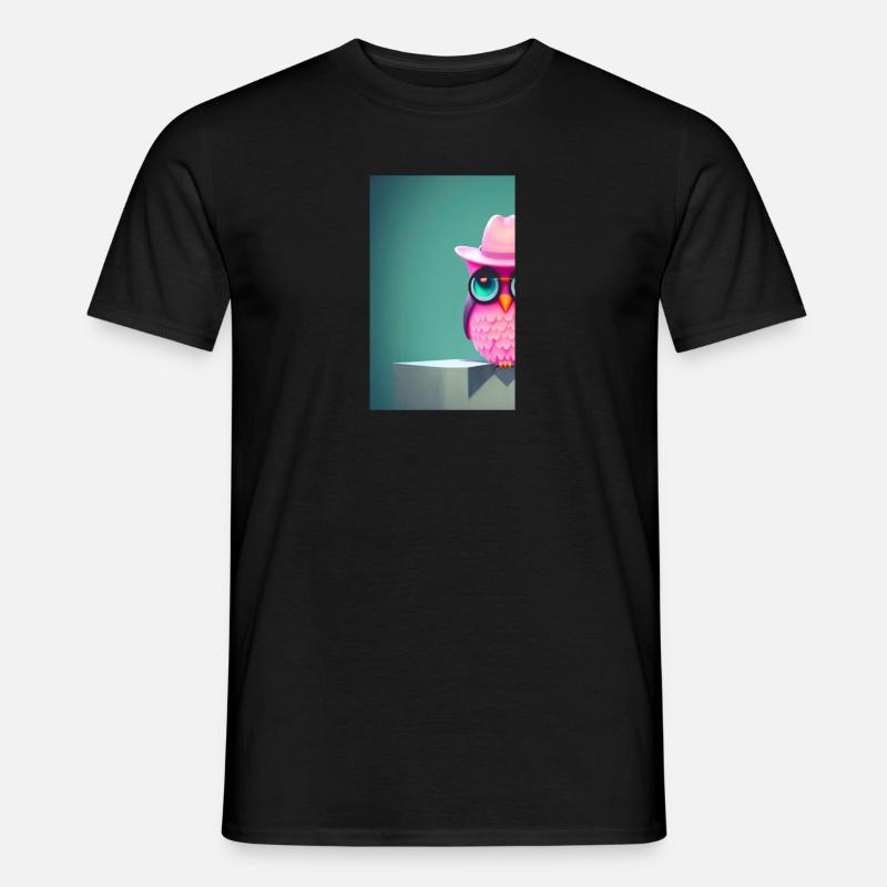 Eule mit Hut - Männer T-Shirt - Schwarz