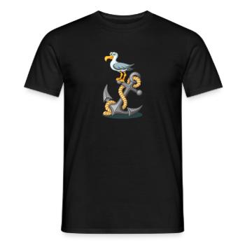 Mouette drôle est assis sur l'ancre | Voile, mer, port - T-shirt homme - noir - Devant - AI Model Male 178 light (178cm)
