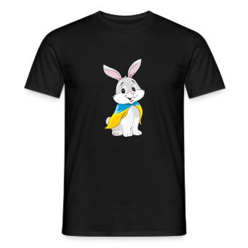 Un mignon lapin souriant porte un drapeau ukrainien - T-shirt homme - noir - Devant - AI Model Male 178 light (178cm)