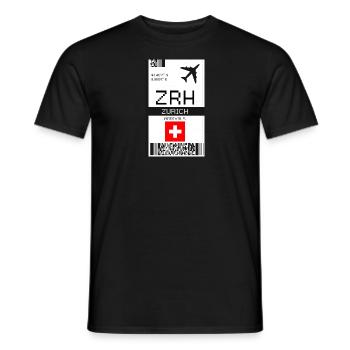 Carte d’embarquement à Zurich, Suisse - Aéroport ZRH - T-shirt homme - noir - Devant - AI Model Male 178 light (178cm)