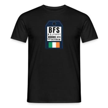 Carte d’embarquement Belfast - Billet d’aéroport BFS - T-shirt homme - noir - Devant - AI Model Male 178 light (178cm)