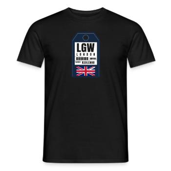 Carte d’embarquement londres - Billet d’aéroport d’Angleterre LGW - T-shirt homme - noir - Devant - AI Model Male 178 light (178cm)