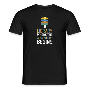 Adventure Begins At Your Library - Men's T-Shirt - black - Front - AI Model Male 178 light (178cm)
