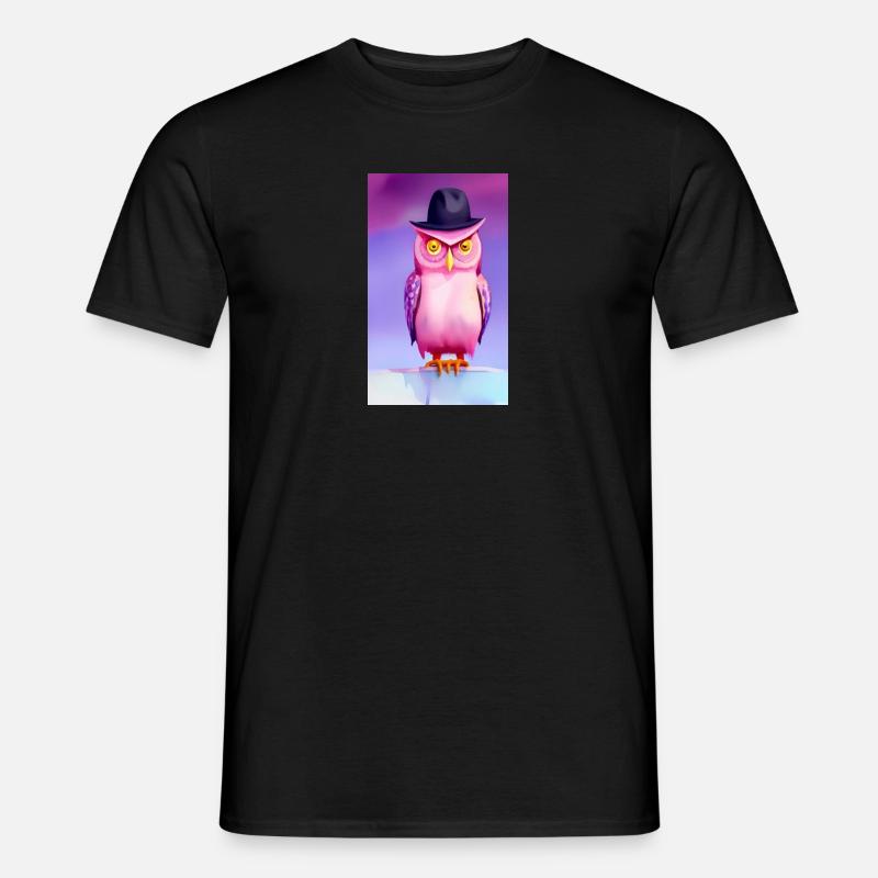 Eule mit Hut - Männer T-Shirt - Schwarz