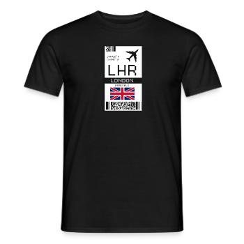 London, England Boarding Pass - LHR Airport Ticket - Men's T-Shirt - black - Front - AI Model Male 178 light (178cm)
