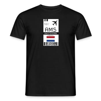 Carte d’embarquement pour Amsterdam, Pays-Bas - Billet AMS - T-shirt homme - noir - Devant - AI Model Male 178 light (178cm)