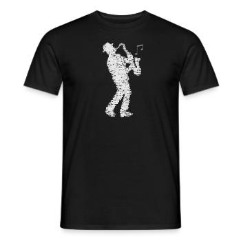 saxophone_player_made_of_notes_09201601 - Männer T-Shirt - Schwarz - Vorne - AI Model Male 178 light (178cm)