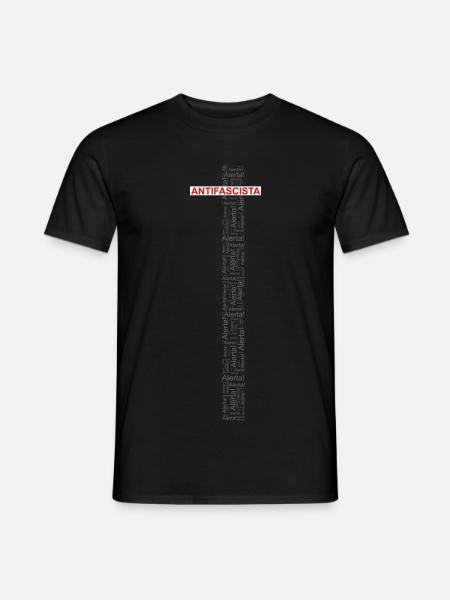 Alert! Antifascista! - Wortkunst rot/grau - Männer T-Shirt - Schwarz