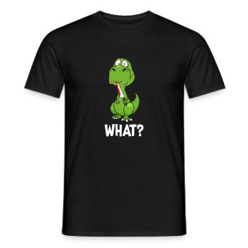 What Dinosaur Dino with knife in hand - Men's T-Shirt - black - Front - AI Model Male 178 light (178cm)