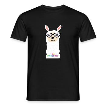 Lama with glasses with the phrase "be awesome" - Men's T-Shirt - black - Front - AI Model Male 178 light (178cm)