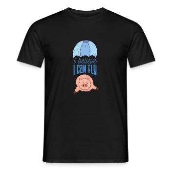 Pig with parachute | I believe i can fly. - Men's T-Shirt - black - Front - AI Model Male 178 light (178cm)