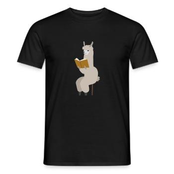 Alpaga lit un livre assis Idée cadeau Lama - T-shirt homme - noir - Devant - AI Model Male 178 light (178cm)