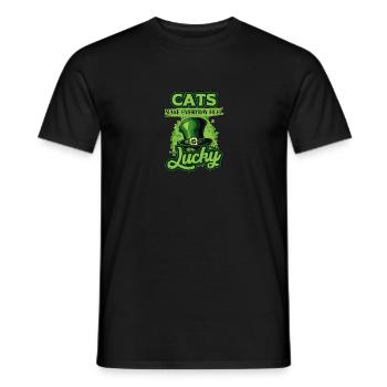Katzen sorgen jeden Tag für ein glückliches Gefühl St. Patricks Day - Männer T-Shirt - Schwarz - Vorne - AI Model Male 178 light (178cm)