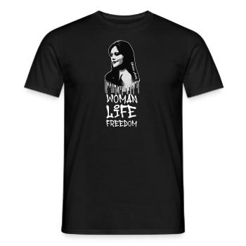 femme liberté de vie,vögel,iran,graffiti,Mahsa Amini - T-shirt homme - noir - Devant - AI Model Male 178 light (178cm)