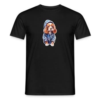 Funny spaniel in dog clothes. - Men's T-Shirt - black - Front - AI Model Male 178 light (178cm)