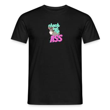 Donkey Delights: Neon Wordplay - Check Out My A** - Men's T-Shirt - black - Front - AI Model Male 178 light (178cm)