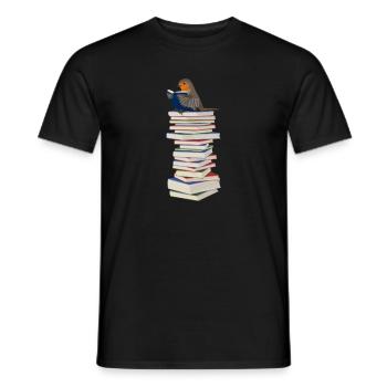 Le rouge-gorge lit des livres Oiseau-ami - T-shirt homme - noir - Devant - AI Model Male 178 light (178cm)