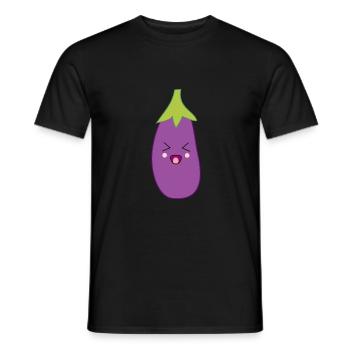 Kawaii aubergine Kawaii Légume Kawaii Autocollant - T-shirt homme - noir - Devant - AI Model Male 178 light (178cm)