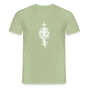 Warrior Lion with Sword – Medieval Fantasy Design - Men's T-Shirt - sage - Front - AI Model Male 178 light (178cm)