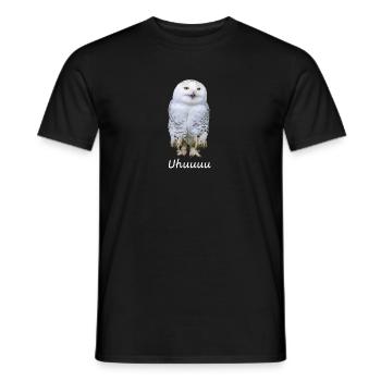 Lustiges Uhu Eulen-T-Shirt – „Uhuuuu!“ - Männer T-Shirt - Schwarz - Vorne - AI Model Male 178 light (178cm)
