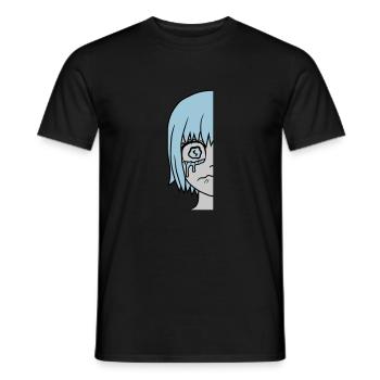 Half sad girl face - Men's T-Shirt - black - Front - AI Model Male 178 light (178cm)