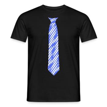 Krawatte Fake - Schräg Muster Blau weiss - Formal - Männer T-Shirt - Schwarz - Vorne - AI Model Male 178 light (178cm)
