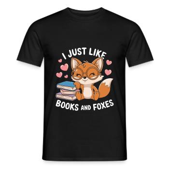 Cute Fox with Books Funny Saying - Men's T-Shirt - black - Front - AI Model Male 178 light (178cm)