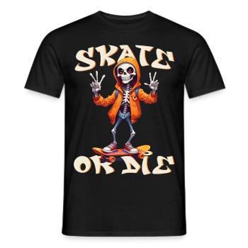 Skate or die : skull squelette Skateboard humour - T-shirt homme - noir - Devant - AI Model Male 178 light (178cm)