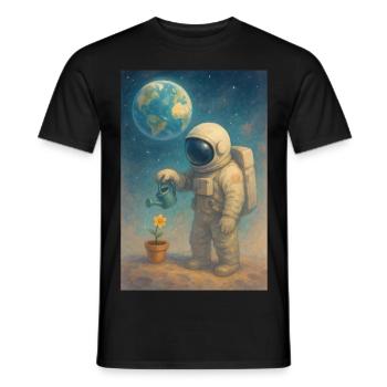 astronaute arrosage fleur terre espace art fantaisie - T-shirt homme - noir - Devant - AI Model Male 178 light (178cm)