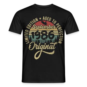 39. Geburtstag September 1986 - 39 Jahre alt - Männer T-Shirt - Schwarz - Vorne - AI Model Male 178 light (178cm)