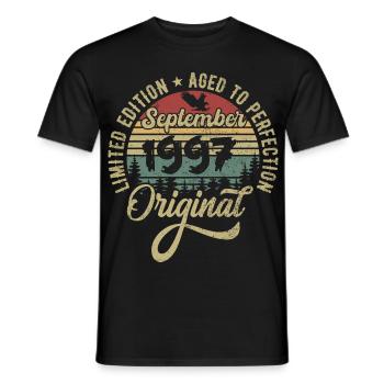 28e anniversaire Septembre 1997 - 28 ans - T-shirt homme - noir - Devant - AI Model Male 178 light (178cm)