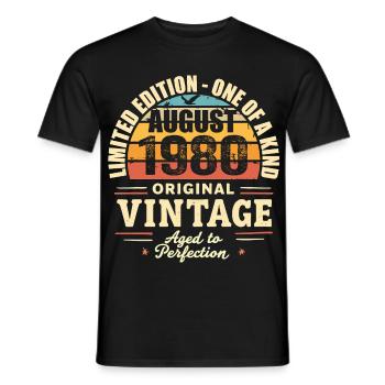 Août 1980 Anniversaire Août 1980 - August 1980 - T-shirt homme - noir - Devant - AI Model Male 178 light (178cm)