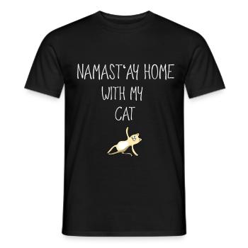 yoga namaste sport spruch cat süß stay Comic Video - Men's T-Shirt - black - Front - AI Model Male 178 light (178cm)