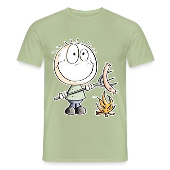 Lustiges Wurst Grillen Strichmännchen - Männer T-Shirt - Sage - Vorne - AI Model Male 178 light (178cm)