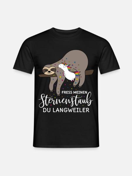 Faultier Einhorn Spruch Fress meinen Sternenstaub - Männer T-Shirt - Schwarz