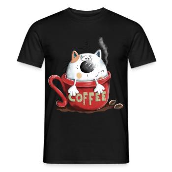 Cat in the coffee - Men's T-Shirt - black - Front - AI Model Male 178 light (178cm)