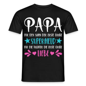 Papa Sohn Superheld Tochter Erste Große Liebe - Männer T-Shirt - Schwarz - Vorne - AI Model Male 178 light (178cm)