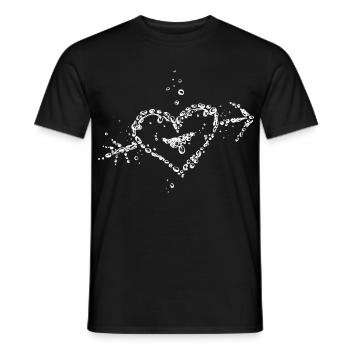 Water splash, heart with arrow, of water drops. - Men's T-Shirt - black - Front - AI Model Male 178 light (178cm)