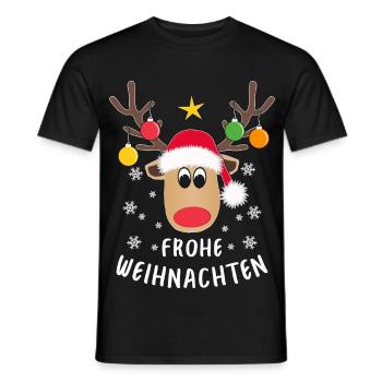 Rentier Gesicht Frohe Weihnachten Schneeflocken - Männer T-Shirt - Schwarz - Vorne - AI Model Male 178 light (178cm)