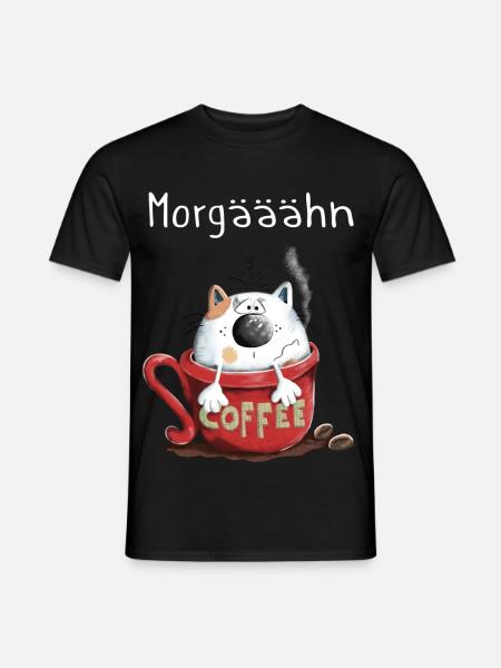 Morgähn Kaffee - Katze - Comic - Männer T-Shirt - Schwarz