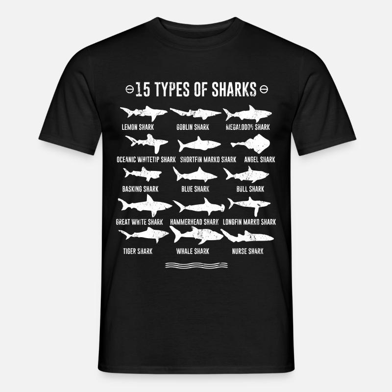 Requins - 15 types de requins - T-shirt homme - noir