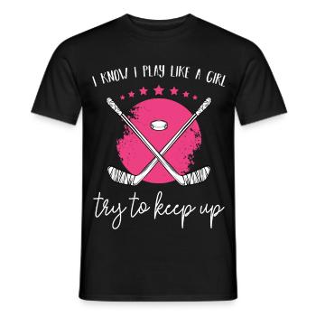 I play hockey like a girl - Men's T-Shirt - black - Front - AI Model Male 178 light (178cm)