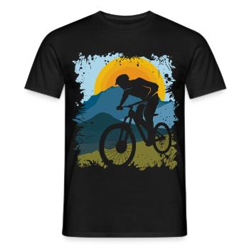 Mountain Bike | Mountains | Sun | Nature | Sport - Men's T-Shirt - black - Front - AI Model Male 178 light (178cm)