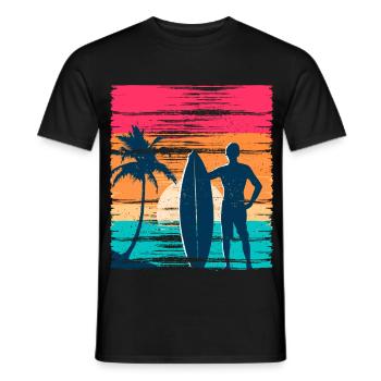 Surfeur Sunset Rétro - T-shirt homme - noir - Devant - AI Model Male 178 light (178cm)