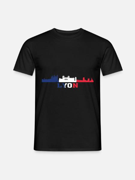 Lyon City Skyline France Landmark Map - T-shirt homme - noir