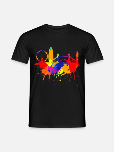 London Skyline Bunte Farben Malerei Liebe England - Männer T-Shirt - Schwarz