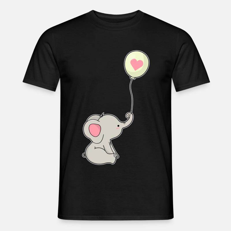 Elefant & Luftballon mit Herz - Männer T-Shirt - Schwarz