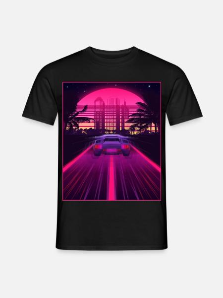 Synthwave Esthetisch Retro Vaporwave jaren 80 90 Auto - Heren T-shirt - zwart
