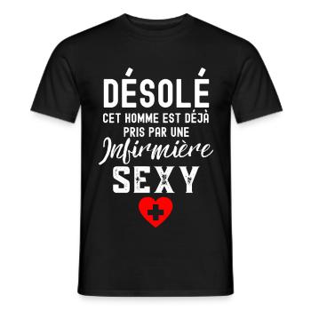 Cet homme est déjà pris par une infirmière sexy - T-shirt homme - noir - Devant - AI Model Male 178 light (178cm)