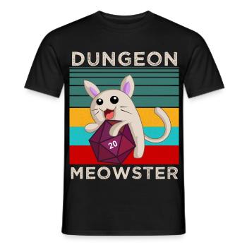 T-shirt Dungeon Meowster – T-shirt drôle de chat RPG - T-shirt homme - noir - Devant - AI Model Male 178 light (178cm)